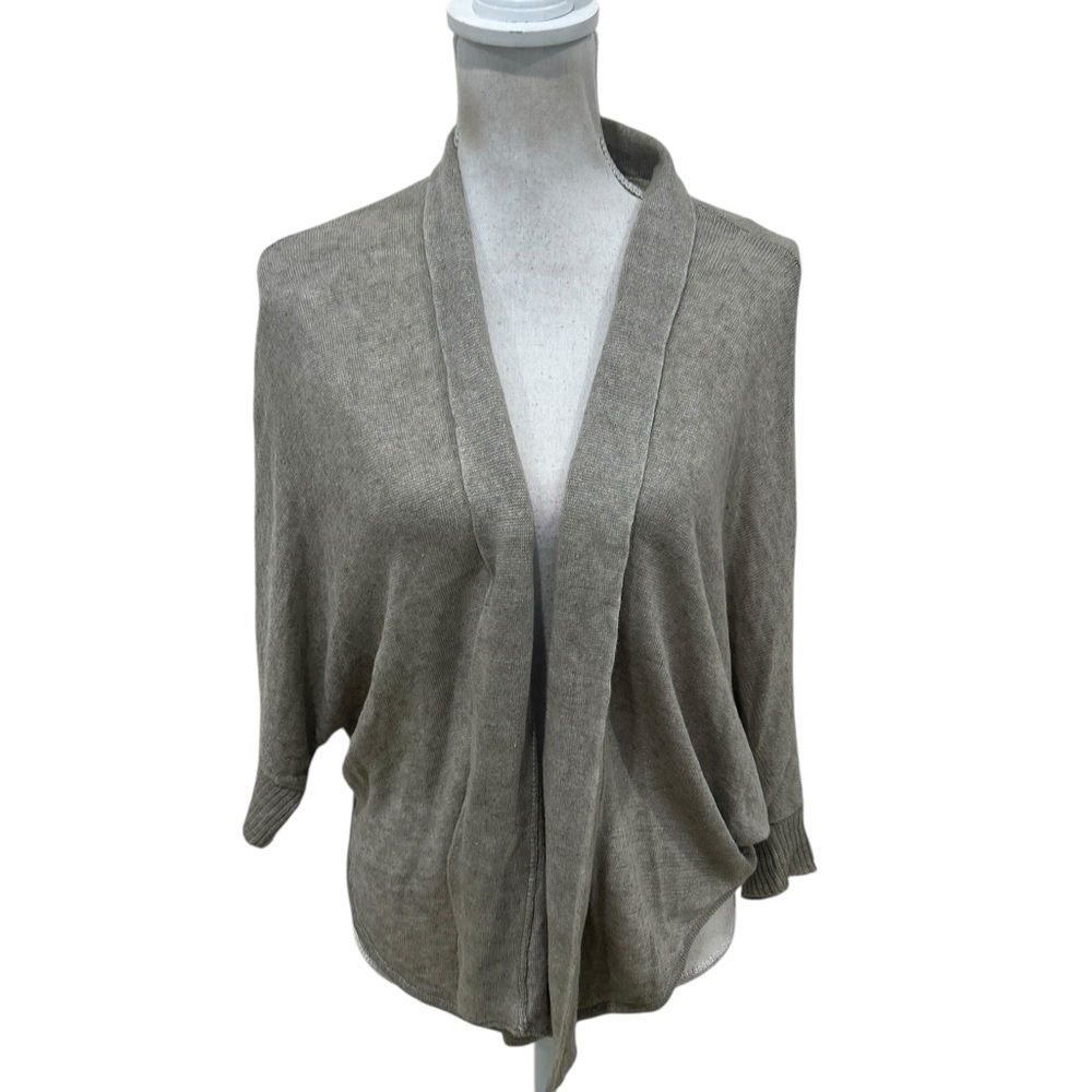 Eileen Fisher Taupe 100% linen shrug oversized Sweater dolman sleeve size small